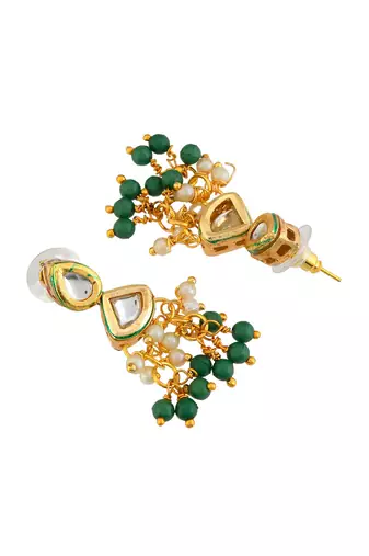 Layered green beaded kundan pearl necklace set