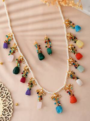 Multicolor stone & pearl bridal necklace set 2