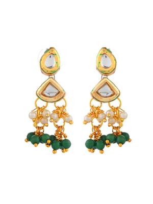 Layered green beaded kundan pearl necklace set 5