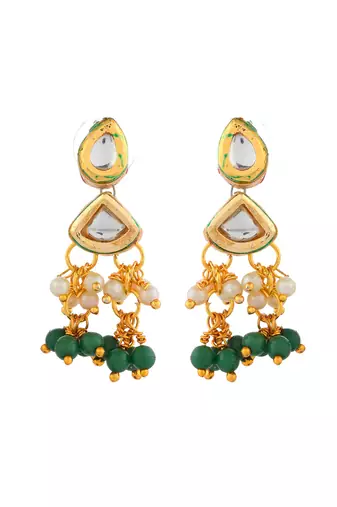 Layered green beaded kundan pearl necklace set