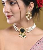 green beaded kundan pearl necklace set for women