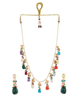 Multicolor stone & pearl bridal necklace set 3