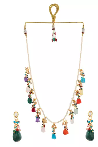 Multicolor stone & pearl bridal necklace set