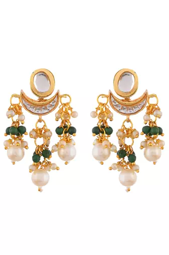 green beaded kundan pearl necklace set for women