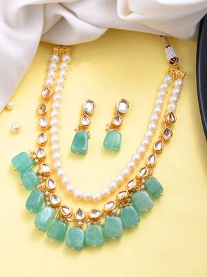 royal green beaded pearl necklace set for women 1