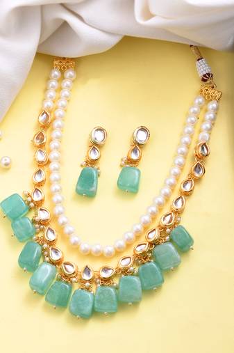 royal green beaded pearl necklace set for women