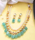 royal green beaded pearl necklace set for women