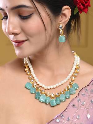 royal green beaded pearl necklace set for women 2