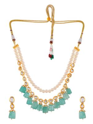 royal green beaded pearl necklace set for women 3