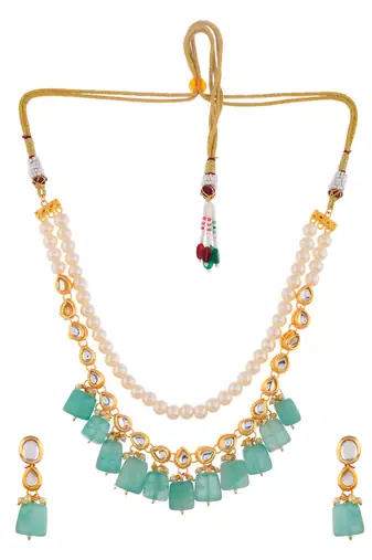 royal green beaded pearl necklace set for women