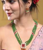 Green beaded kundan necklace set with earrings for women