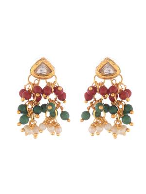 Green beaded kundan necklace set with earrings for women 4