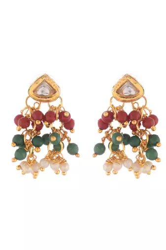 Green beaded kundan necklace set with earrings for women