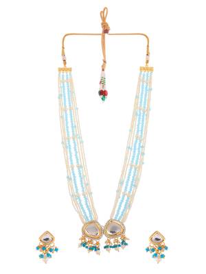 Blue beaded pearl necklace set with stone earrings for women 3