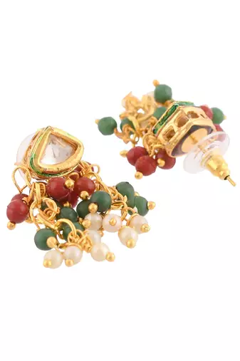 Green beaded kundan necklace set with earrings for women