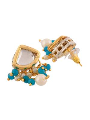 Blue beaded pearl necklace set with stone earrings for women 4