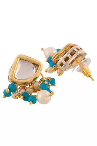 Blue beaded pearl necklace set with stone earrings for women