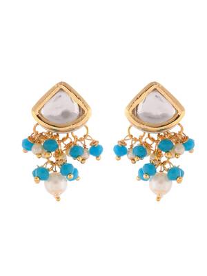 Blue beaded pearl necklace set with stone earrings for women 5