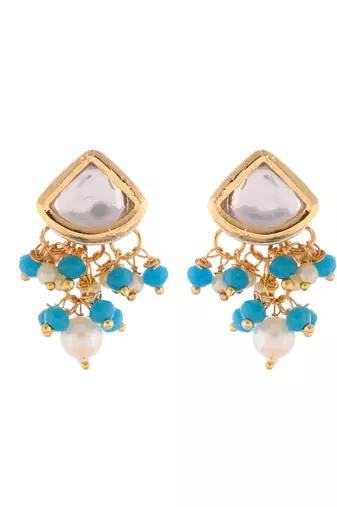 Blue beaded pearl necklace set with stone earrings for women