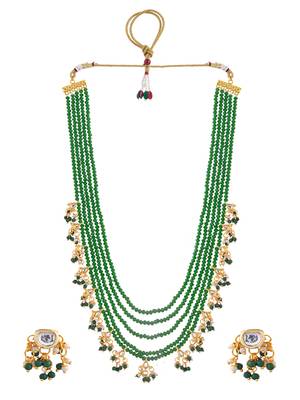 green beaded gold-plated bridal jewellery set with pearls 3