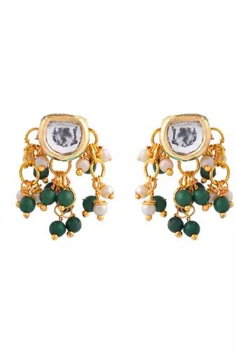 green beaded gold-plated bridal jewellery set with pearls