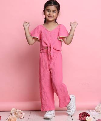Girls' stylish pink co-ord set     flared sleeve top & wide-leg pants 1