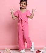 Girls' stylish pink co-ord set     flared sleeve top & wide-leg pants