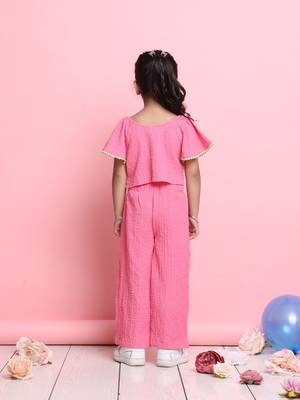 Girls' stylish pink co-ord set     flared sleeve top & wide-leg pants 3
