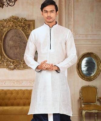 White Dupion Art Silk Kurta 1