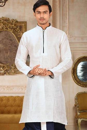 White Dupion Art Silk Kurta