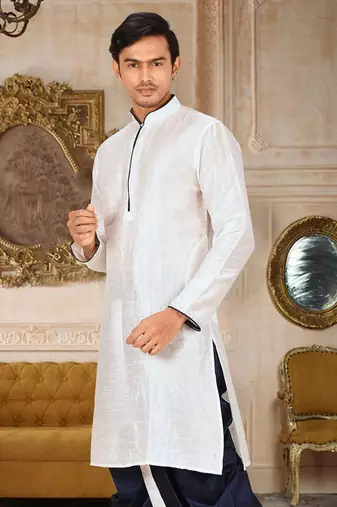 White Dupion Art Silk Kurta