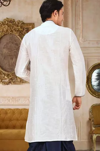 White Dupion Art Silk Kurta