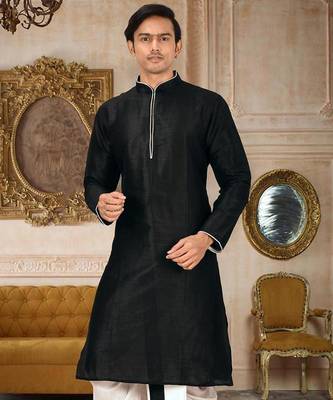 Black Dupion Art Silk Kurta 1