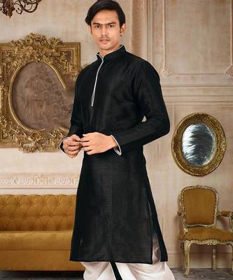 Black Dupion Art Silk Kurta 2
