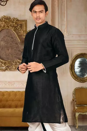 Black Dupion Art Silk Kurta