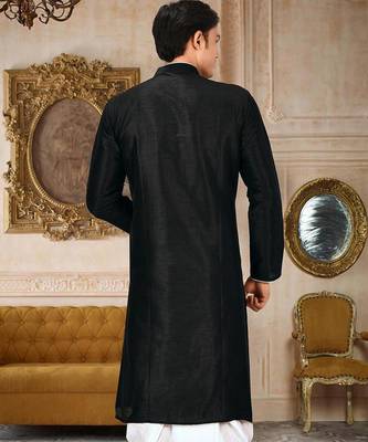 Black Dupion Art Silk Kurta 3