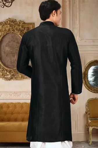 Black Dupion Art Silk Kurta