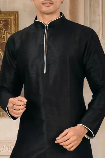 Black Dupion Art Silk Kurta