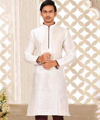 White Dupion Art Silk Kurta 1