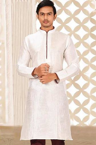 White Dupion Art Silk Kurta