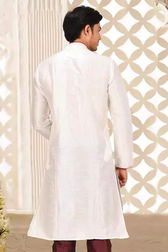 White Dupion Art Silk Kurta