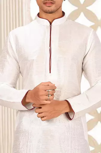 White Dupion Art Silk Kurta