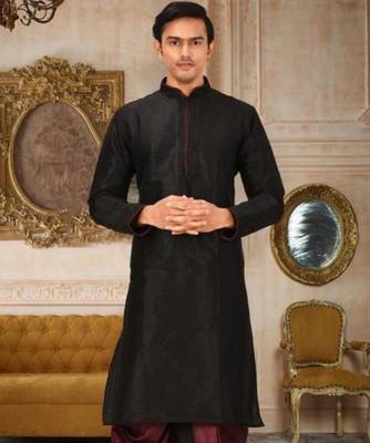 Black Dupion Art Silk Kurta 1