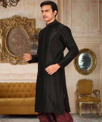 Black Dupion Art Silk Kurta 2