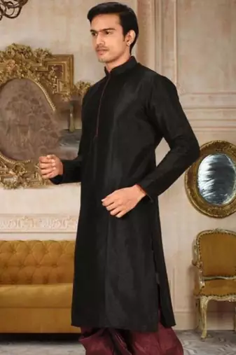 Black Dupion Art Silk Kurta
