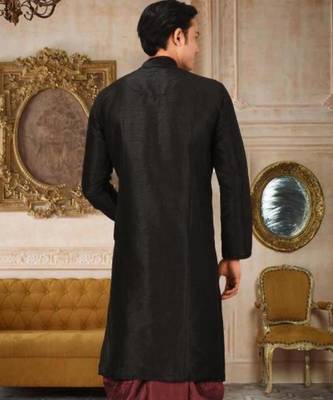 Black Dupion Art Silk Kurta 3