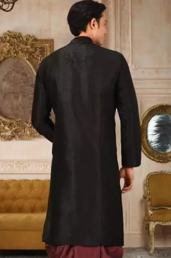 Black Dupion Art Silk Kurta