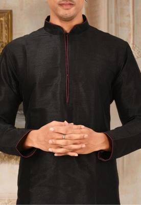 Black Dupion Art Silk Kurta 4