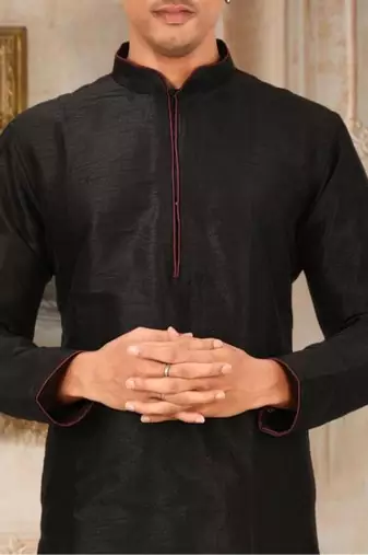 Black Dupion Art Silk Kurta