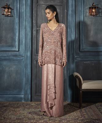 Rose gold georgette embroidered co ord set 1